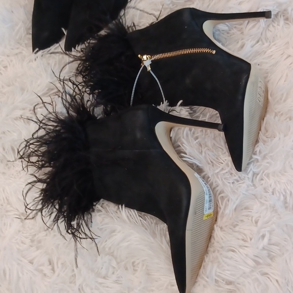 Michael Kors Whitby Black Ostrich Suede & Feather High Heel Bootie MULTI SIZES - Picture 7 of 16